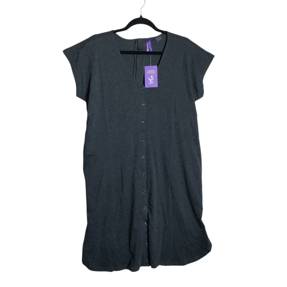 Seraphine Maternity Nursing Nightgown Charcoal Grey Cotton‎ Snap Front Back S